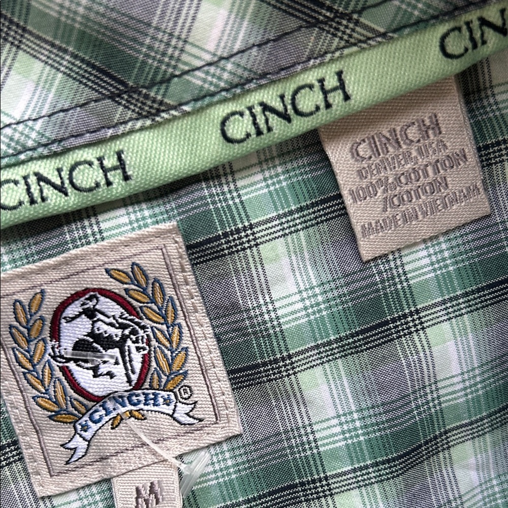 Cinch Light Green and White Plaid Button-Down Shirt !! Medium - Picture 6 of 6
